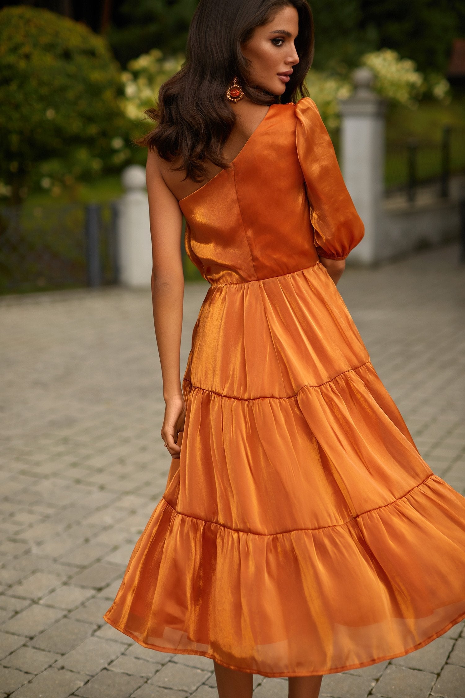 Juliet Orange Midi Dress with One ...